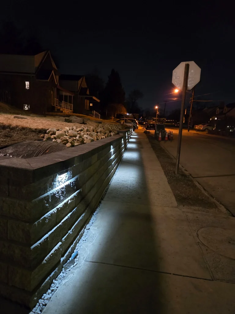 Retaining Wall With Lights Installed