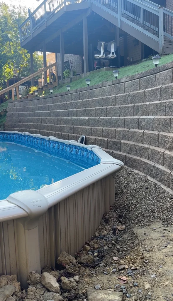 Poolside Retaining Wall Complete